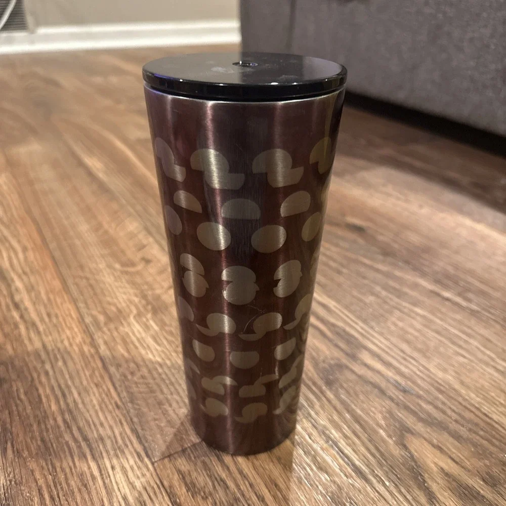 Starbucks Black Silver Off Centered Circles Stainless Steel Cup 24 oz Tumbler